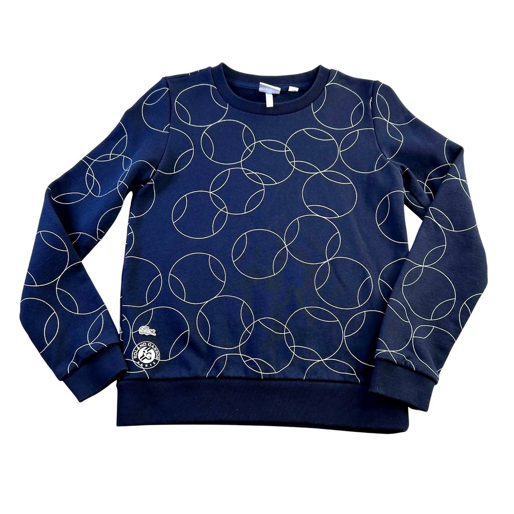 Lacoste Roland Garros Navy Blue Tennis Ball Print Sweatshirt Size 34